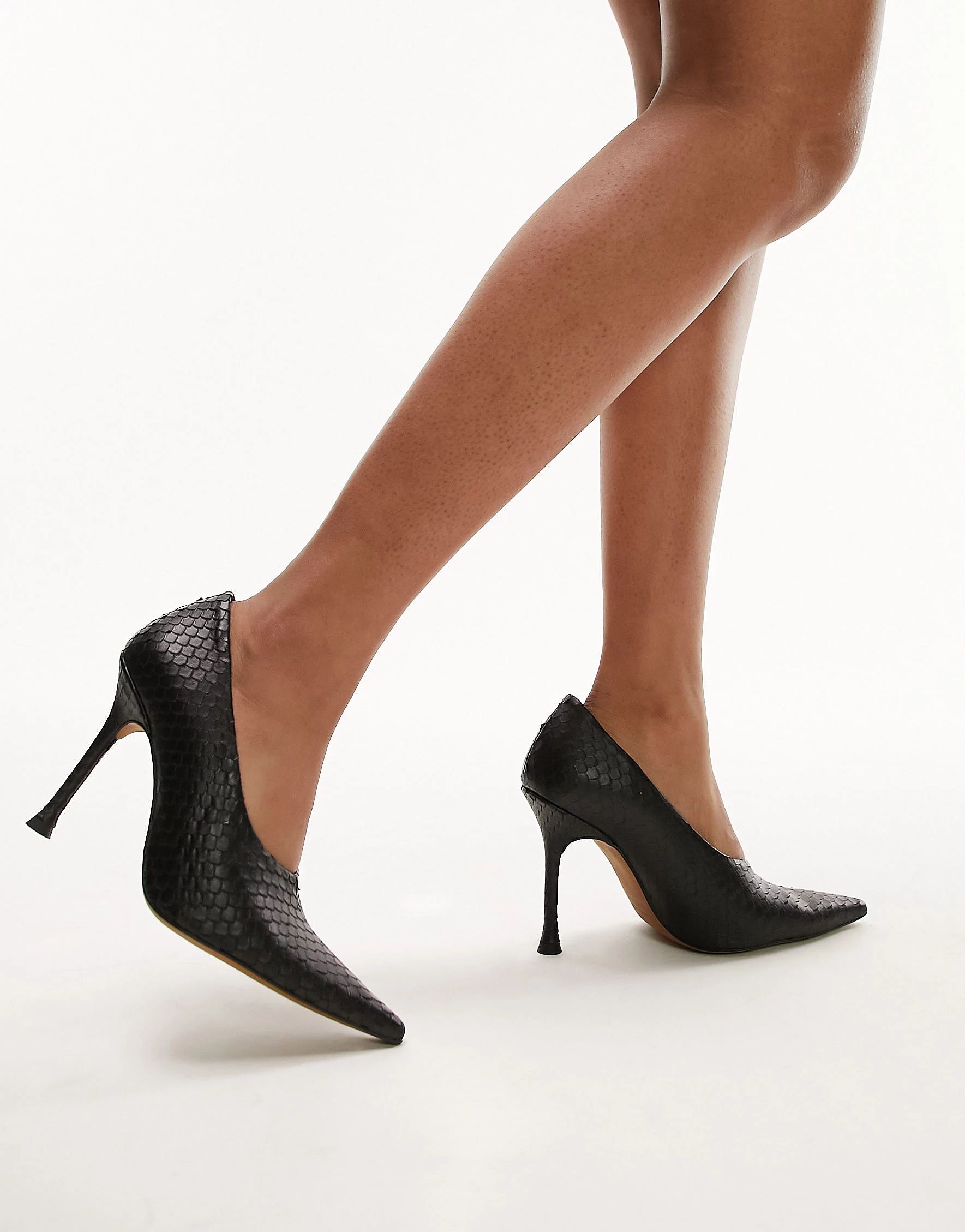 Topshop Cherry premium leather high vamp heeled court shoe in black | ASOS (Global)