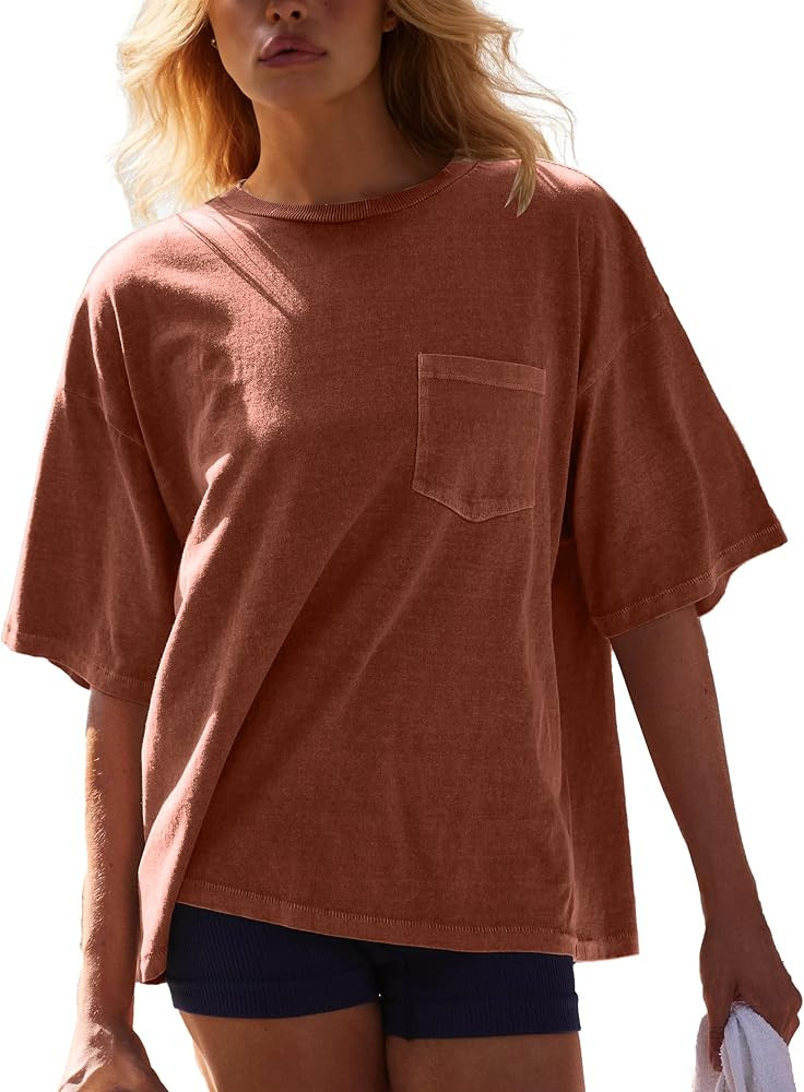 3 Pack Womens Oversized Workout Tops Vintage Short Sleeve Shirts Wash Solid Basic Tee Athletic To... | Amazon (US)