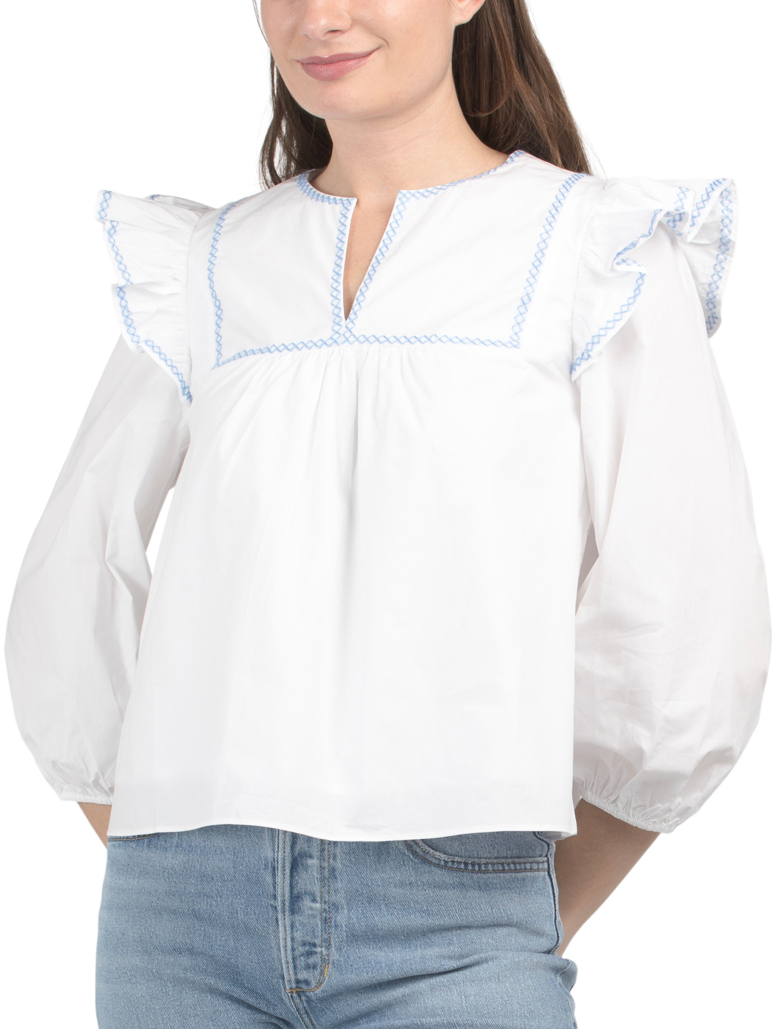 Contrast Embroidery Top | Long Sleeve Tops | Marshalls | Marshalls