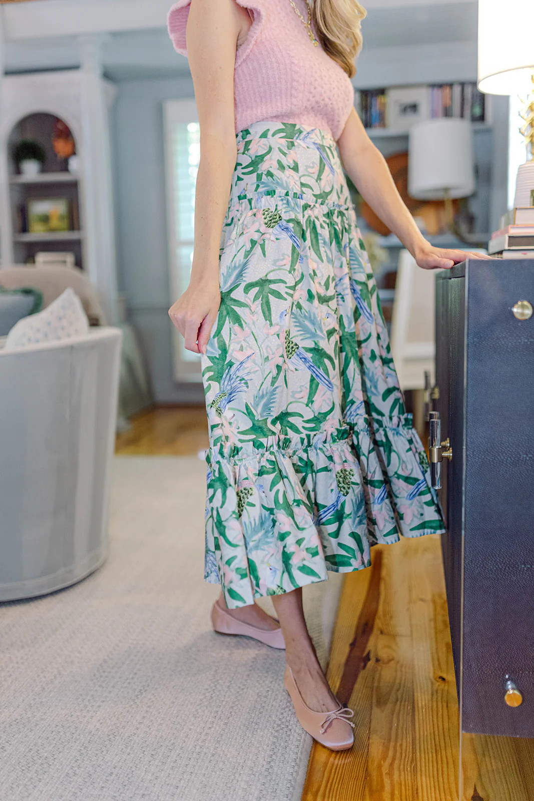 Birdie Drop Waist Ruffle Skirt in Sparrow Caribbean | Poppy and Pink