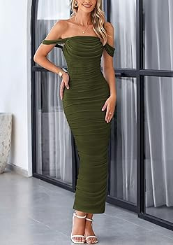 PRETTYGARDEN Womens 2026 Summer Off The Shoulder Dress Ruched Bodycon Sleeveless Split Cocktail P... | Amazon (US)