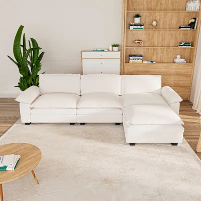 3 Seat Sectional Sofa, Couch With Movable Ottoman, Chenille Modular Sofa With Removable Pillows And Layer Cushions | Wayfair North America