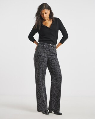 Simply Be Grey Leopard Wide Leg Jeans | Simply Be | Simply Be (UK)
