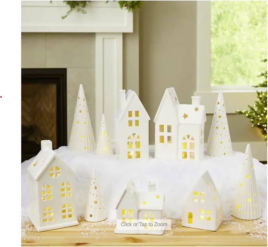 Christmas Decorations | Indoor | Christmas Holiday Village Sets of 10 Lighted Ceramic Houses with... | Amazon (US)