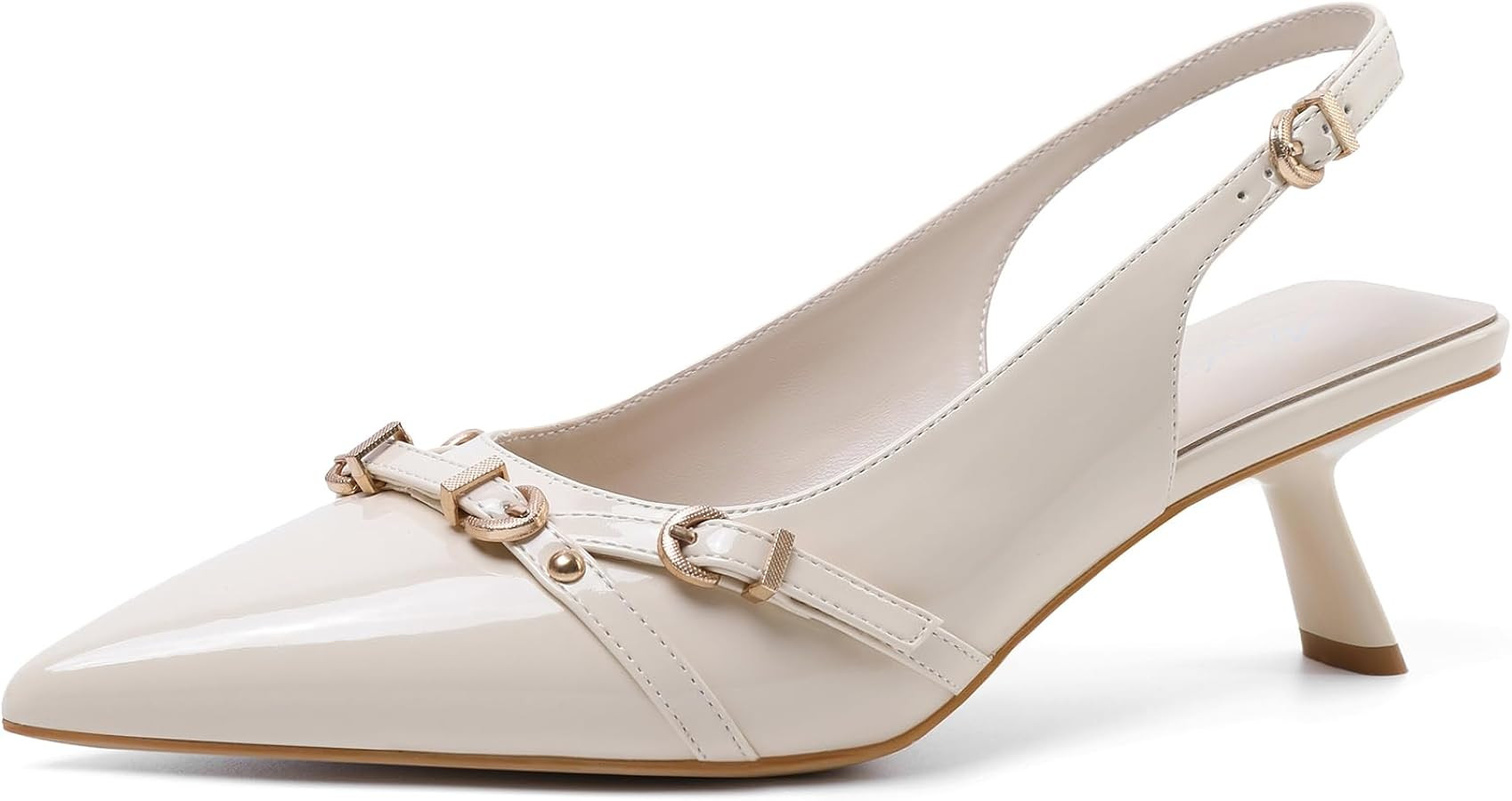 Mostrin Kitten Heels for Women Pointed Toe Pumps Patent Leather Low Heel Slingback Heels with Buc... | Amazon (US)