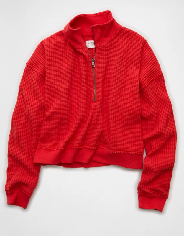 AE Half-Zip Waffle Fleece Sweatshirt | American Eagle Outfitters (US & CA)