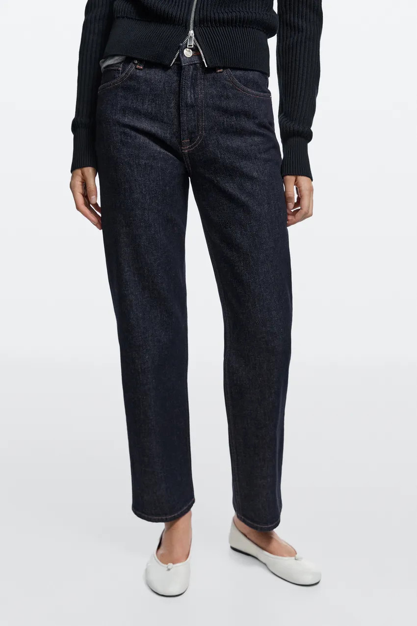 High-waist cropped straight-leg jeans | Massimo Dutti US
