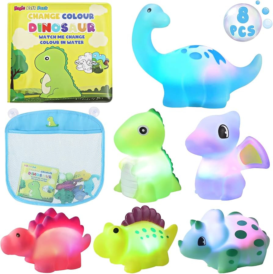 Light Up Bath Toys for Toddlers Kids Baby Boys, No Hole Dinosaur Bath Toys with Bath Book & Organ... | Amazon (US)