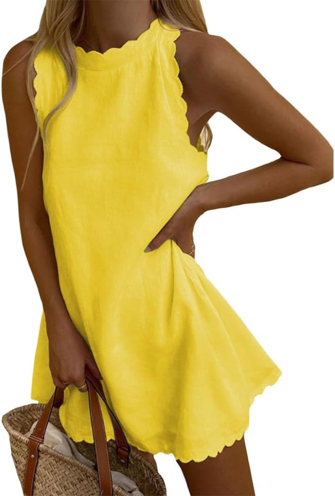 LOAIHA Linen Tank Tops for Women Summer Mini Sundress Loose Fit Sleeveless Tunic Tops Plus Size S... | Amazon (US)