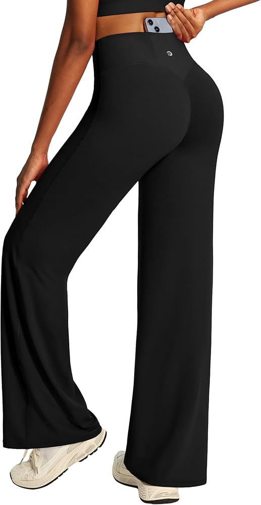 Wide Leg Yoga Pants for Women Butt Lifting Straight Leg Leggings High Waist Tummy Control No Fron... | Amazon (US)