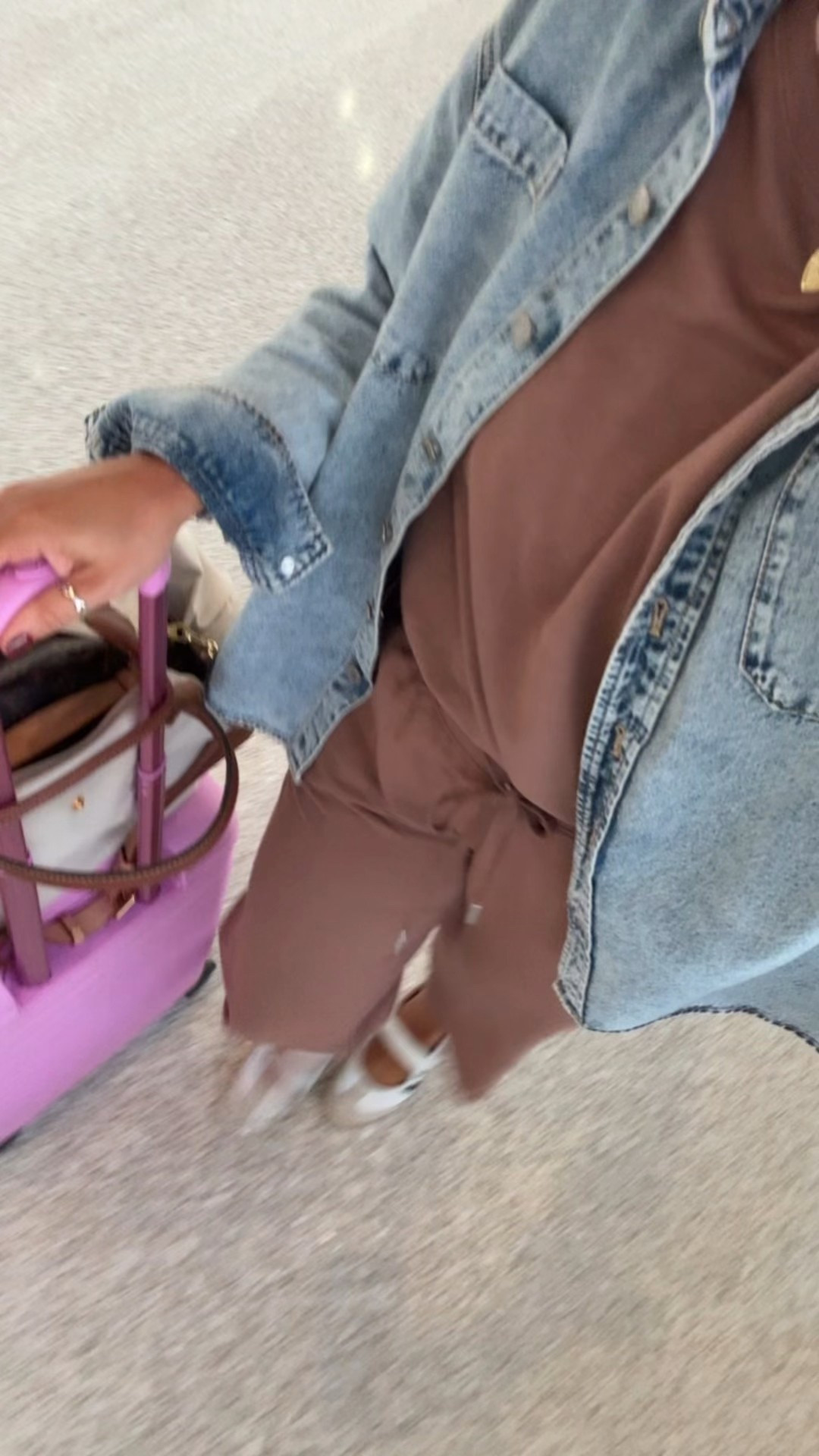 Travel outfit! 
• large denim shirt for an oversized fit 
• medium set 
• size down in sneakers 

#LTKFindsUnder50 #LTKPetite #LTKCon