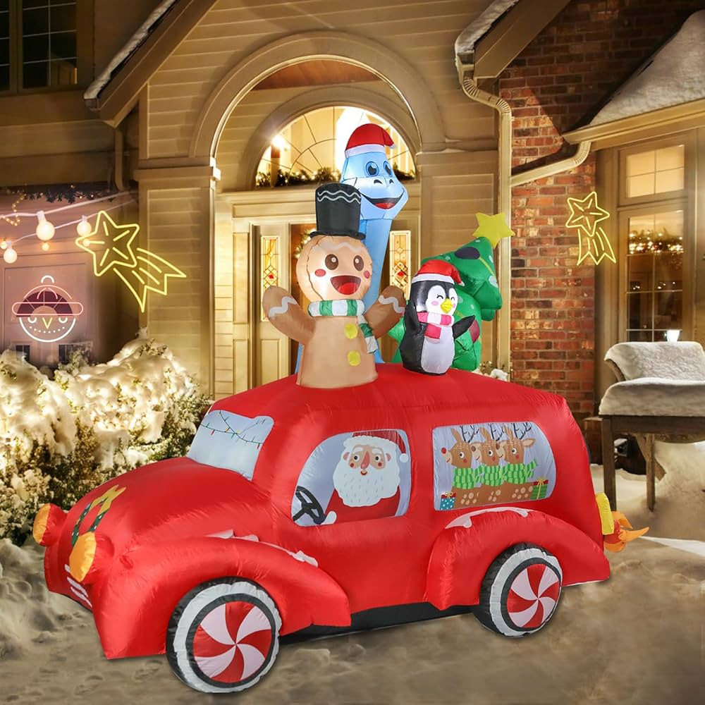 VCUTEKA Christmas Inflatables Outdoor Decorations - 8FT Inflatable Red Car with Gingerbread Man a... | Amazon (US)