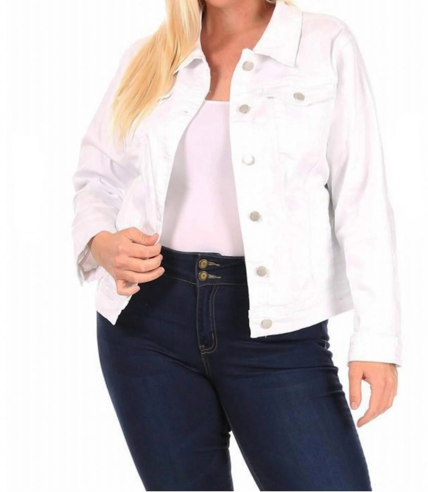 Classic Denim Jacket - Plus In White | Shop Simon