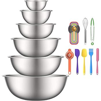 Stainless Steel Mixing Bowls (Set of 6) Stainless Steel Mixing Bowl Set - Easy To Clean, Nesting ... | Amazon (US)