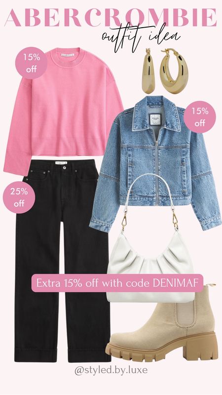 Abercrombie outfit idea! 25% off jeans, 15% off everything else, plus an additional 15% off with code DENIMAF 

jeans, sweater, denim jacket, purse, earrings, booties, spring outfit

#LTKsalealert #LTKSeasonal #LTKstyletip