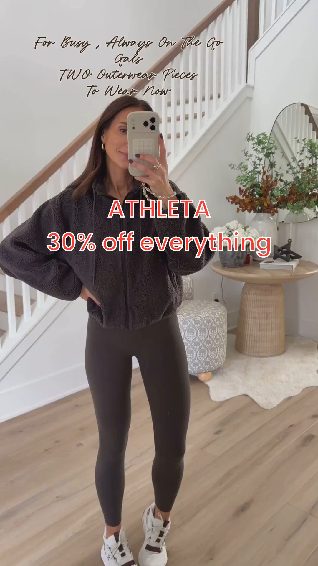ATHLETA 30% off everything, teddy jacket, athleisure outfit, school drop off, running errands, annabrstyle.

#LTKSaleAlert #LTKOver40 #LTKFindsUnder100