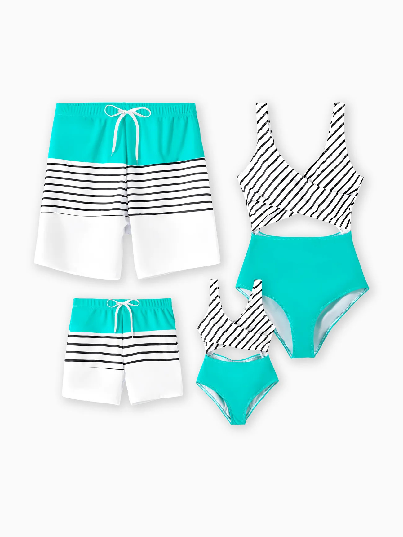 Family Matching Striped Spliced Cut Out One-piece Swimsuit and Colorblock Swim Trunks | PatPat