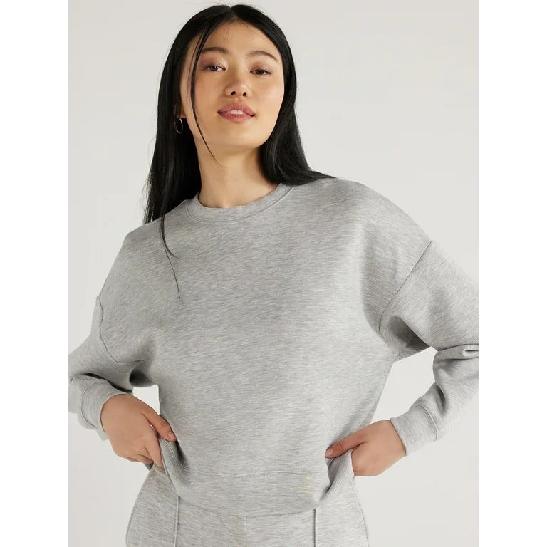 Scoop Women's Scuba Knit Cropped Sweatshirt with Drop Sleeves, Size XS-XXL - Walmart.com | Walmart (US)