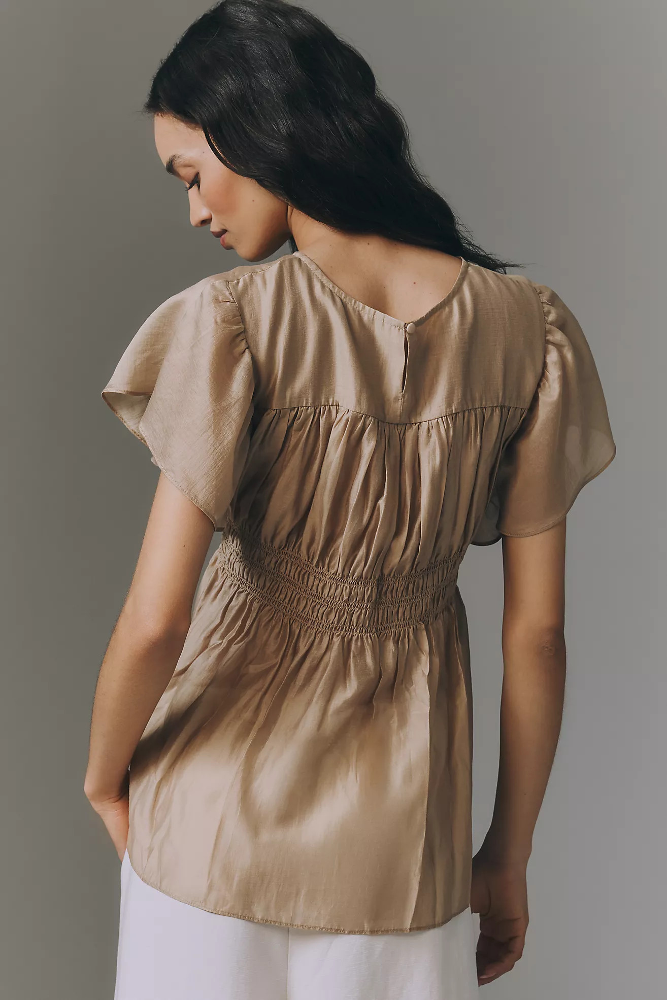 By Anthropologie Sheer Smocked Short-Sleeve Blouse | Anthropologie (US)