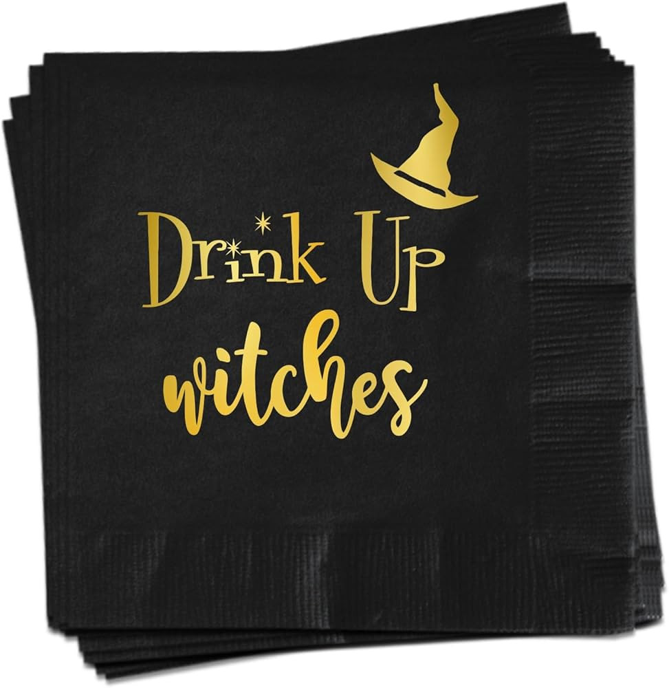Halloween Napkins - Drink Up Witches - 50 Pcs 3PLY Gold Foil Printed Halloween Paper Napkins for ... | Amazon (US)