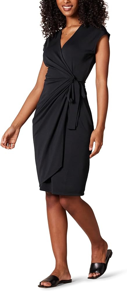 Amazon Essentials Women's Classic Cap Sleeve Wrap Dress (Available in Plus Size) | Amazon (US)