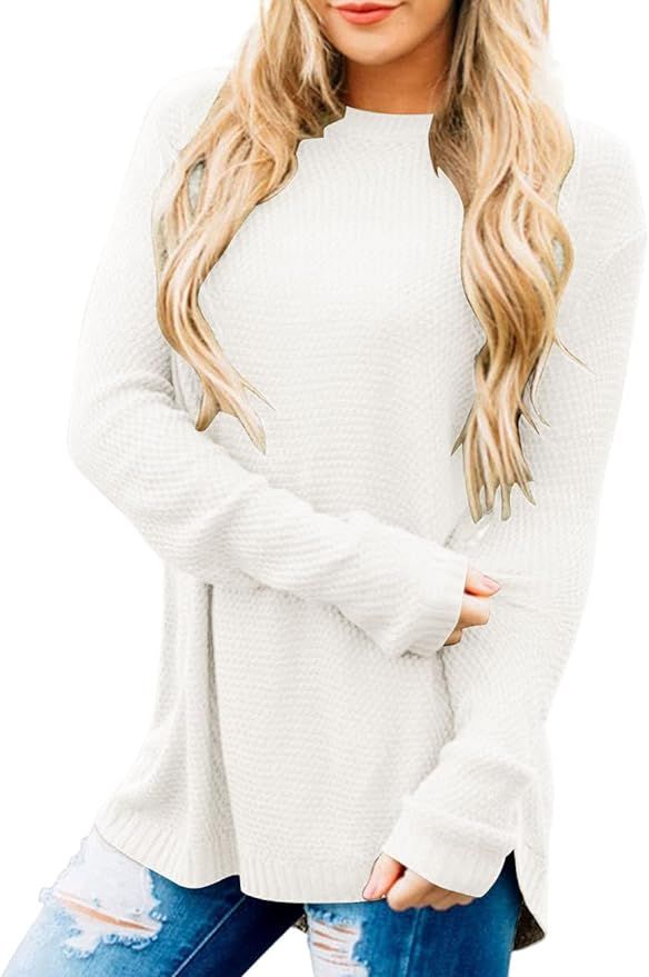 MEROKEETY Women's Long Sleeve Oversized Crew Neck Solid Color Knit Pullover Sweater Tops | Amazon (US)