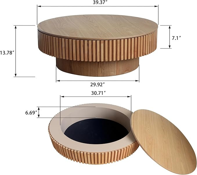 39'' Round Coffee Table with Storage, Modern Wooden Coffee Table with Solid Wood Veneered, Circle... | Amazon (US)
