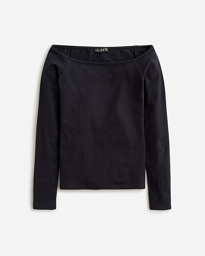 Off-the-shoulder long-sleeve shirt in stretch cotton | J. Crew US