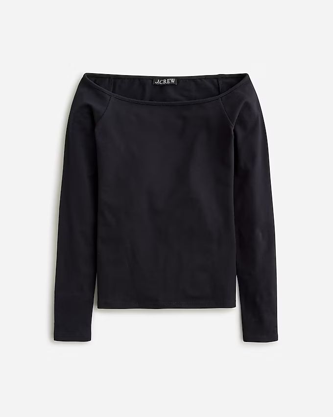 Off-the-shoulder long-sleeve shirt in stretch cotton | J.Crew US