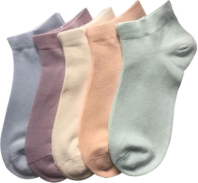 Women Bamboo Ankle Socks Low Cut Thin Sock Lightweight Pastal Color Soft Sock 5 Pairs | Amazon (US)