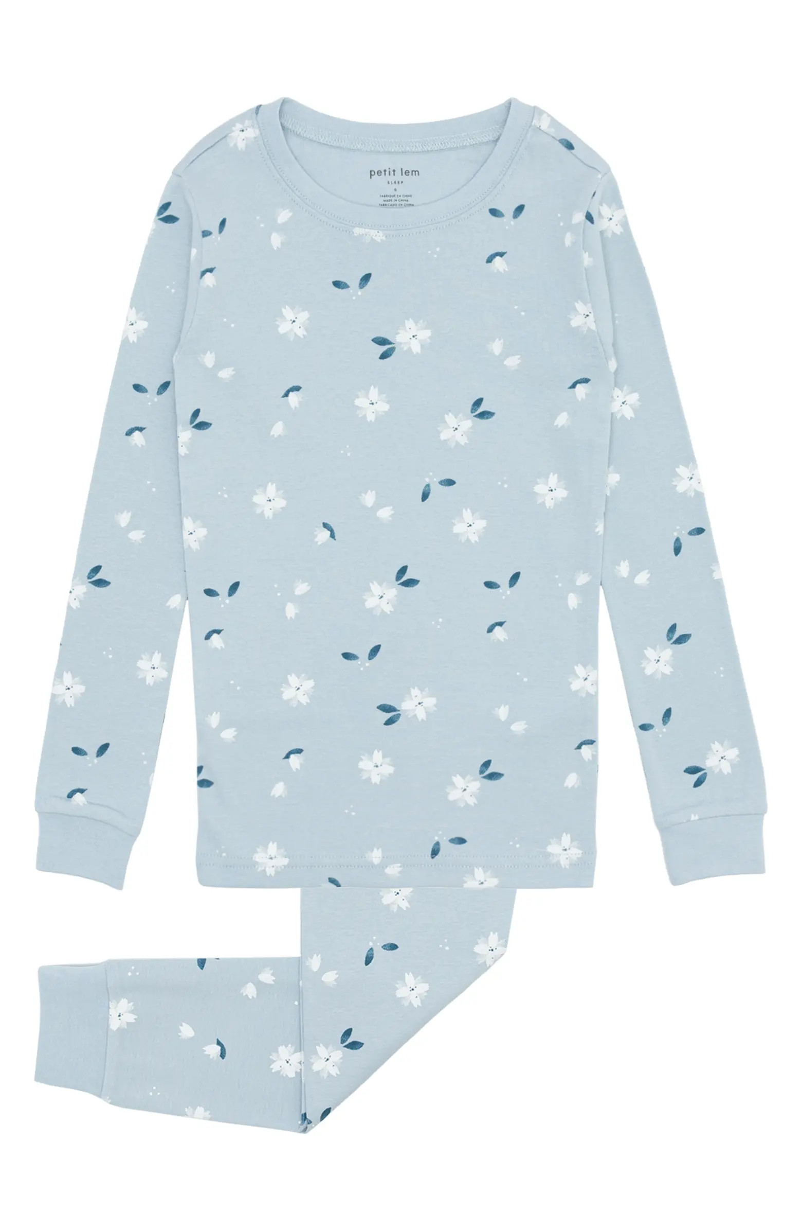Kids' Floral Print Fitted Organic Cotton Two-Piece Pajamas | Nordstrom