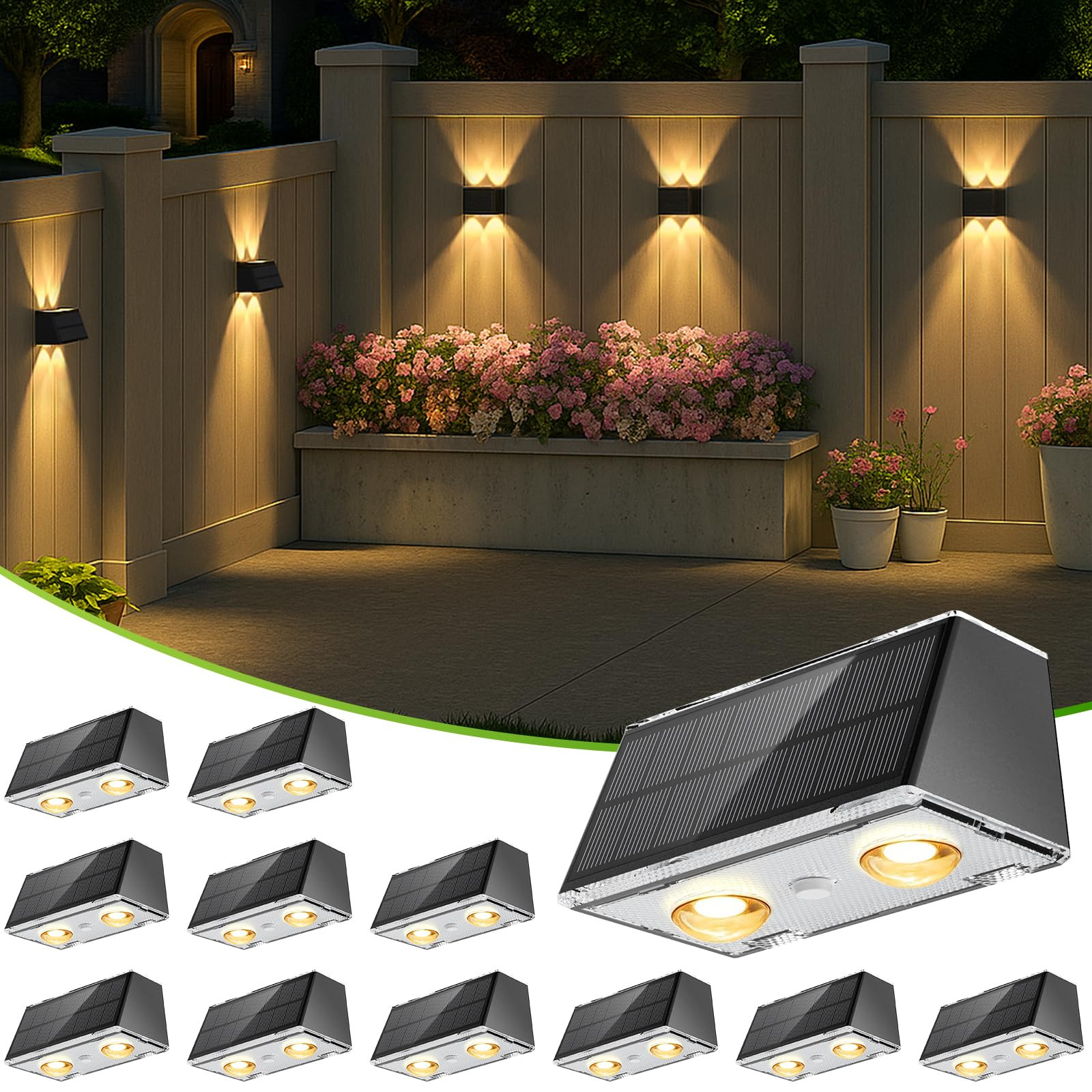 LANSOW Solar Fence Lights Outdoor, 12 Pack Solar Powered Lights Waterproof, 9 Modes Warm/Cool Whi... | Amazon (US)