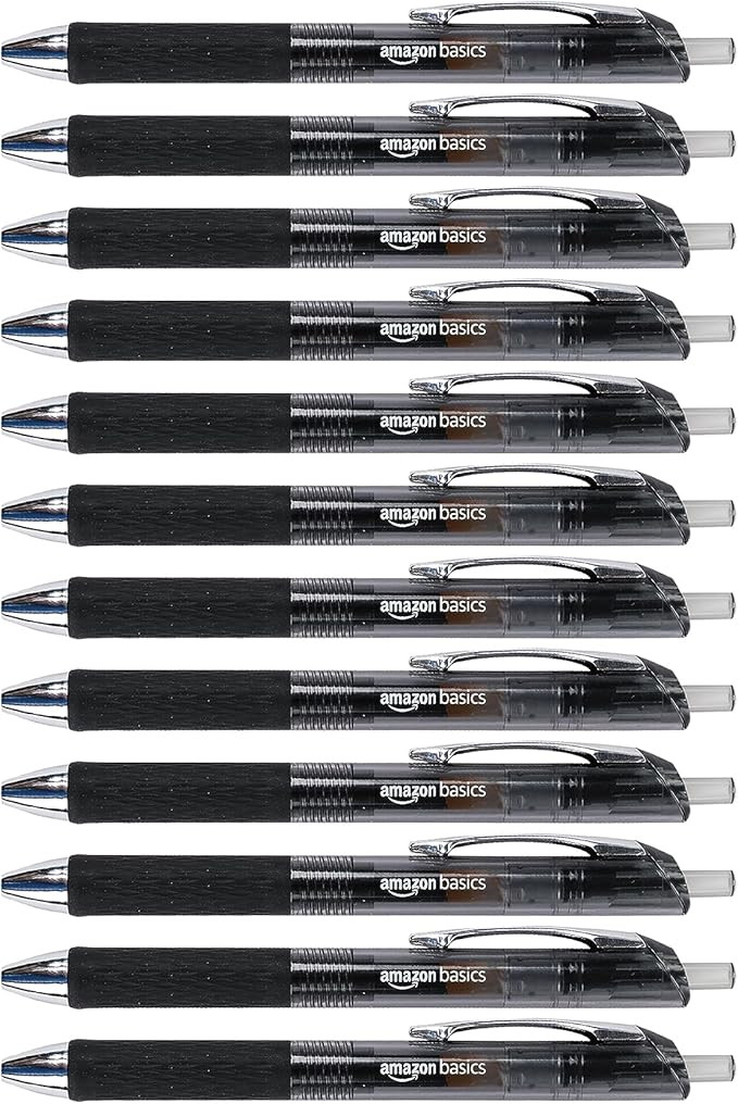 Amazon Basics Retractable Gel Pens, Fine Point (0.7mm), Black, 12 Count (Pack of 1) | Amazon (US)