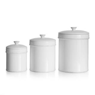 American Atelier Bianca Dash 3-Piece White Ceramic Kitchen Canister Set with Lid | The Home Depot