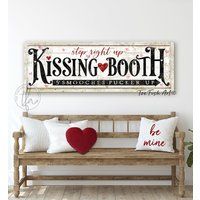 Valentine's Day Sign Kissing Booth Modern Farmhouse Wall Decor Vintage Love Art Canvas Print Thin Ru | Etsy (US)