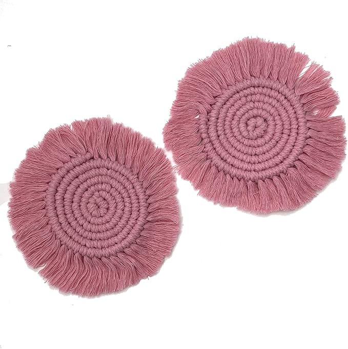 Mokoboho Set of 2 Macrame Handmade Cotton Coasters- Elegant and Absorbent 7-inch Round Woven Boho... | Amazon (US)