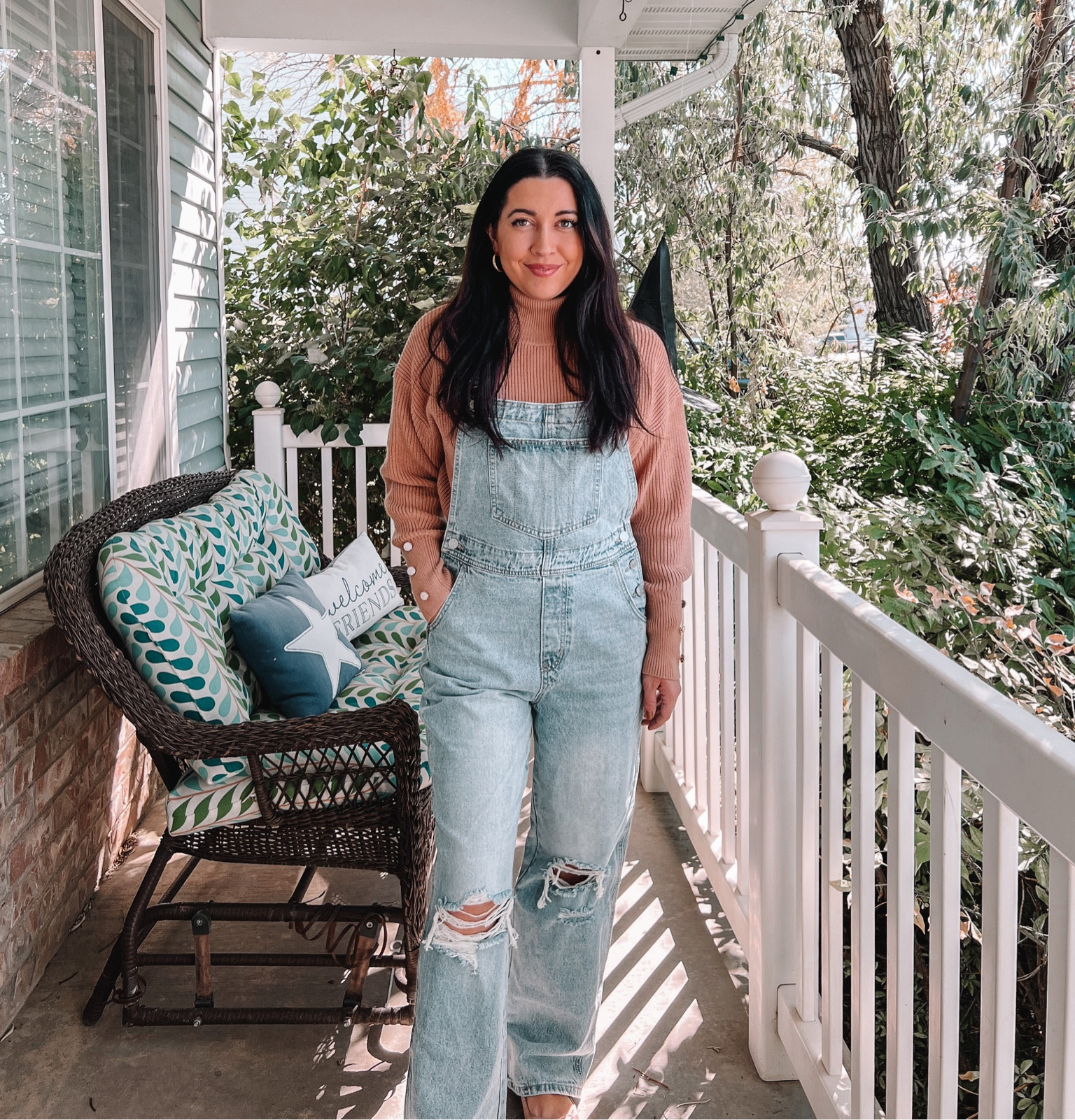 The cutest coziest outfit!!! Long pant overalls. Tucked in with a caramel colored turtleneck sweater with button sleeves. Pink ballet flats! Cute casual pumpkin patch fall activity outfit. Mom fashion  

#LTKSeasonal #LTKfindsunder100 #LTKSale
