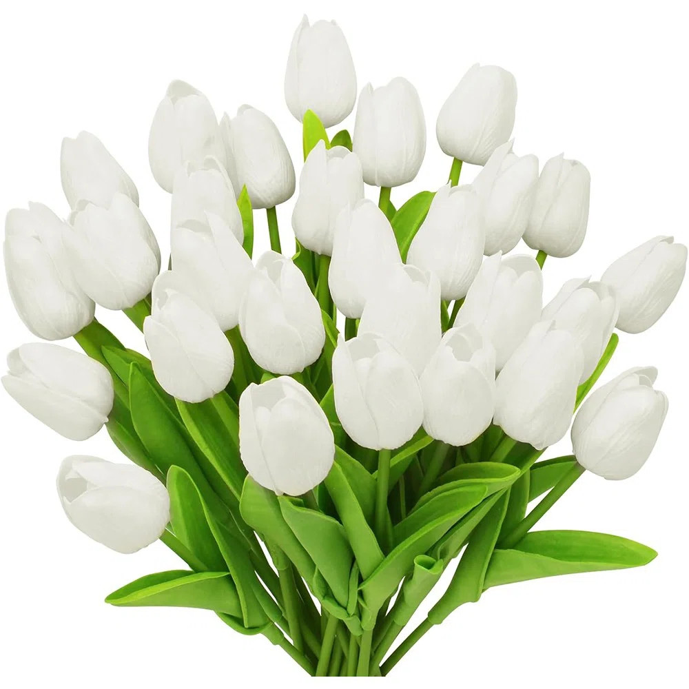 28pcs White Flowers Artificial Tulip Stems Real Feel Pu Tulips | Wayfair North America