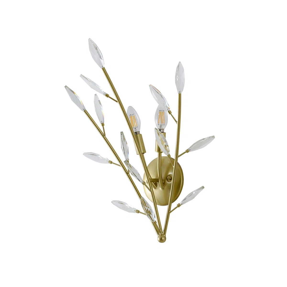 2-Light Gold Branch Wall Sconce With Clear Crystal Accents | Wayfair North America