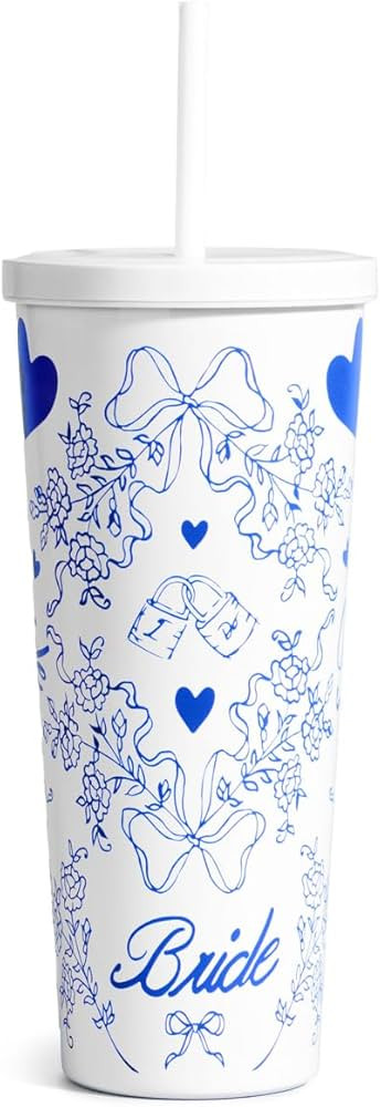 xo, Fetti White + Blue Bride Tumbler, 24 oz. | Bachelorette Supplies, Wedding Morning Drinkware, ... | Amazon (US)