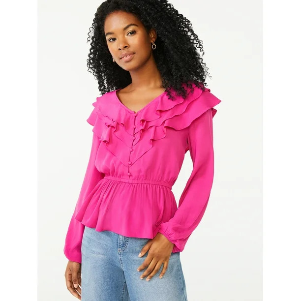 Scoop Women's Long Sleeve Peplum Blouse | Walmart (US)