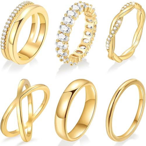 Gold Stackable Rings Set for Women, 14k Gold Plated Stacking CZ Thumb Rings Non Tarnish, Dainty Gold Knuckle Chunky Rings for Gift Size 5/6/7/8/9/10 (10-1, Gold) | Amazon (US)
