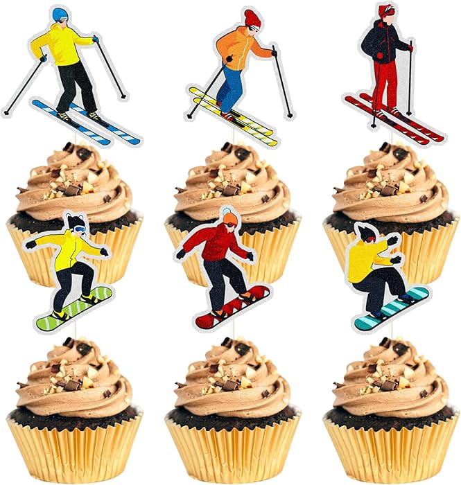 Skier Theme Cupcake Toppers, Ski Lovers Cake Toppers for Ski Sport Theme Birthday Party Decoratio... | Amazon (US)