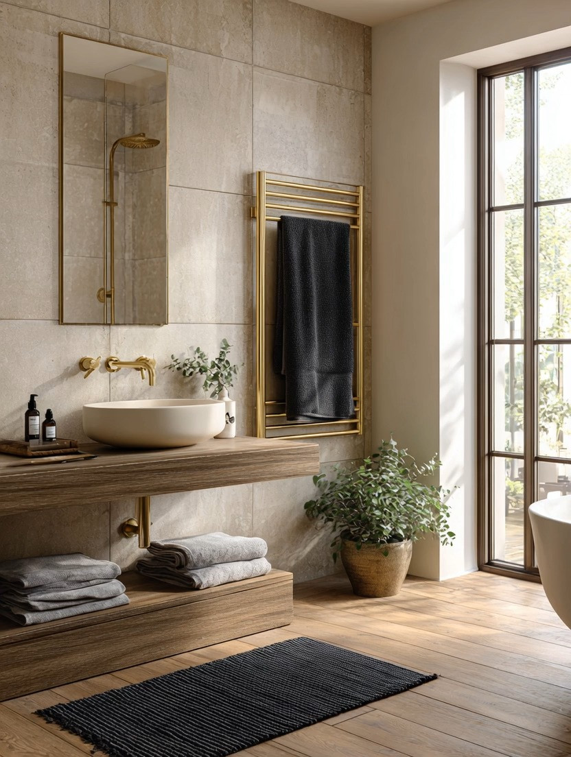 From luxury hotels to beautifully designed homes, one detail keeps appearing again and again: the oversized gold towel rack.

It's practical, of course. But it's also a statement piece.

Most bathrooms are filled with hard surfaces—tile, stone, glass, and metal. A substantial towel rack introduces structure, elegance, and intentional design while keeping your favorite towels beautifully displayed and within reach.

The beauty of gold is that it instantly warms the space. Paired with natural wood, stone, and soft textiles, it creates that perfect balance between luxury and comfort.

If you're looking for a bathroom upgrade that feels designer-inspired without a full renovation, start here. Sometimes one well-chosen piece can completely transform how a room feels.

Modern homes are giving every room the attention it deserves—and bathrooms are no exception.

#BathroomDesign #HomeDecor #LuxuryBathroom #ElegantAndDriven 

 #LTKHome