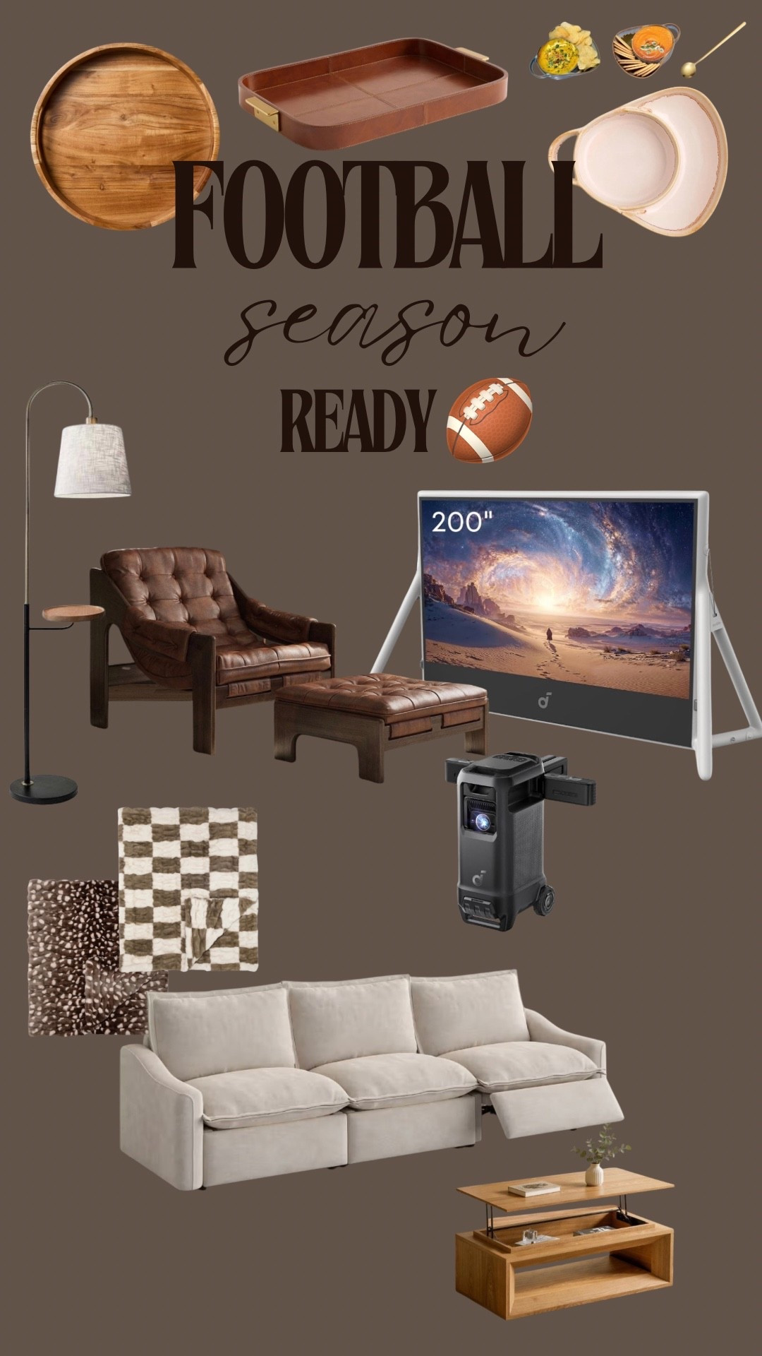 Football Season Ready 🏈
Serving plate, cozy blankets, the perfect screen and comfy furniture

#footballseason
#fall

#LTKHome #LTKSeasonal #LTKMens
