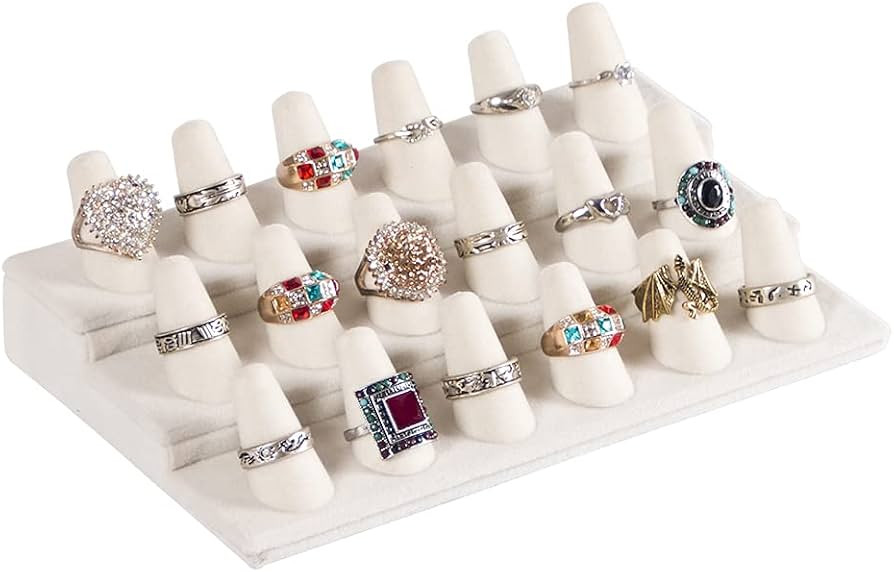 Coward 18 Holders Ring Display Stand, Beige Velvet Rings Display Holder for Jewelry Storage Drawe... | Amazon (US)