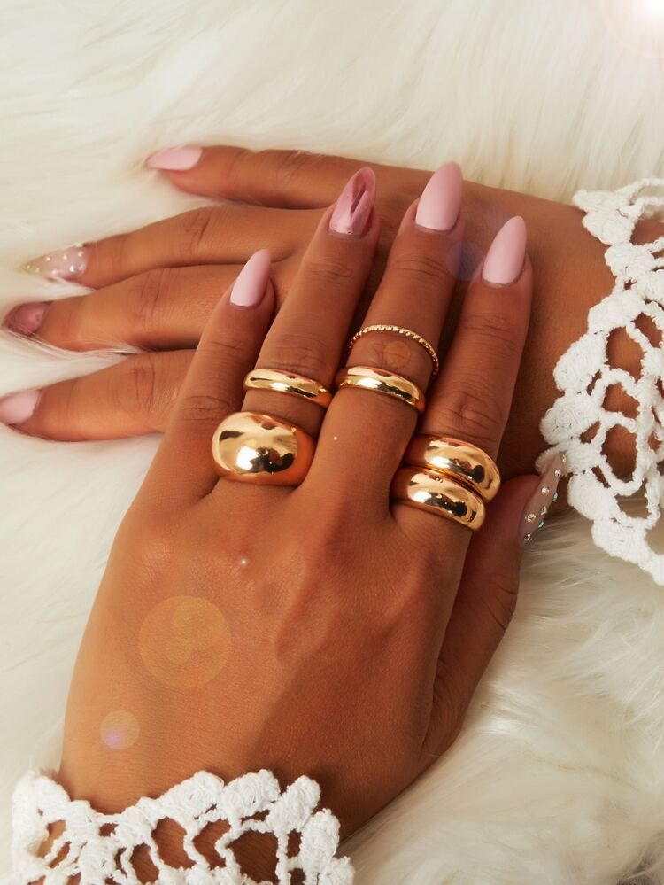 6pcs Metallic Smooth Ring | SHEIN