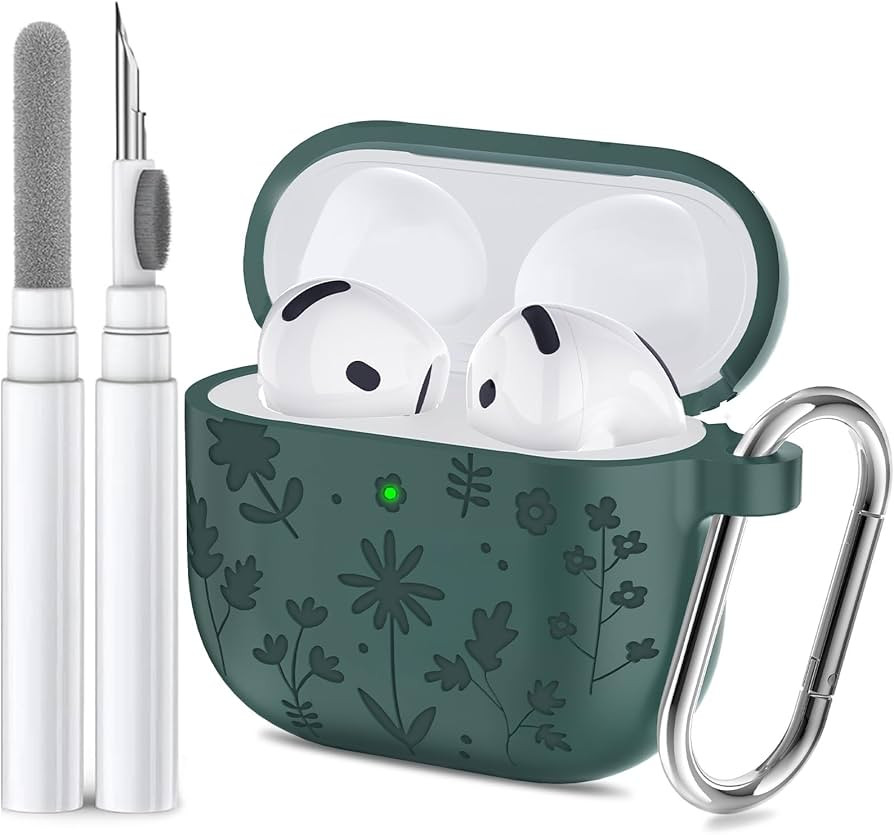 Compatible with AirPods 4th Generation Case Cover with Cleaner Kit, Flower Engraved Silicone Shoc... | Amazon (US)
