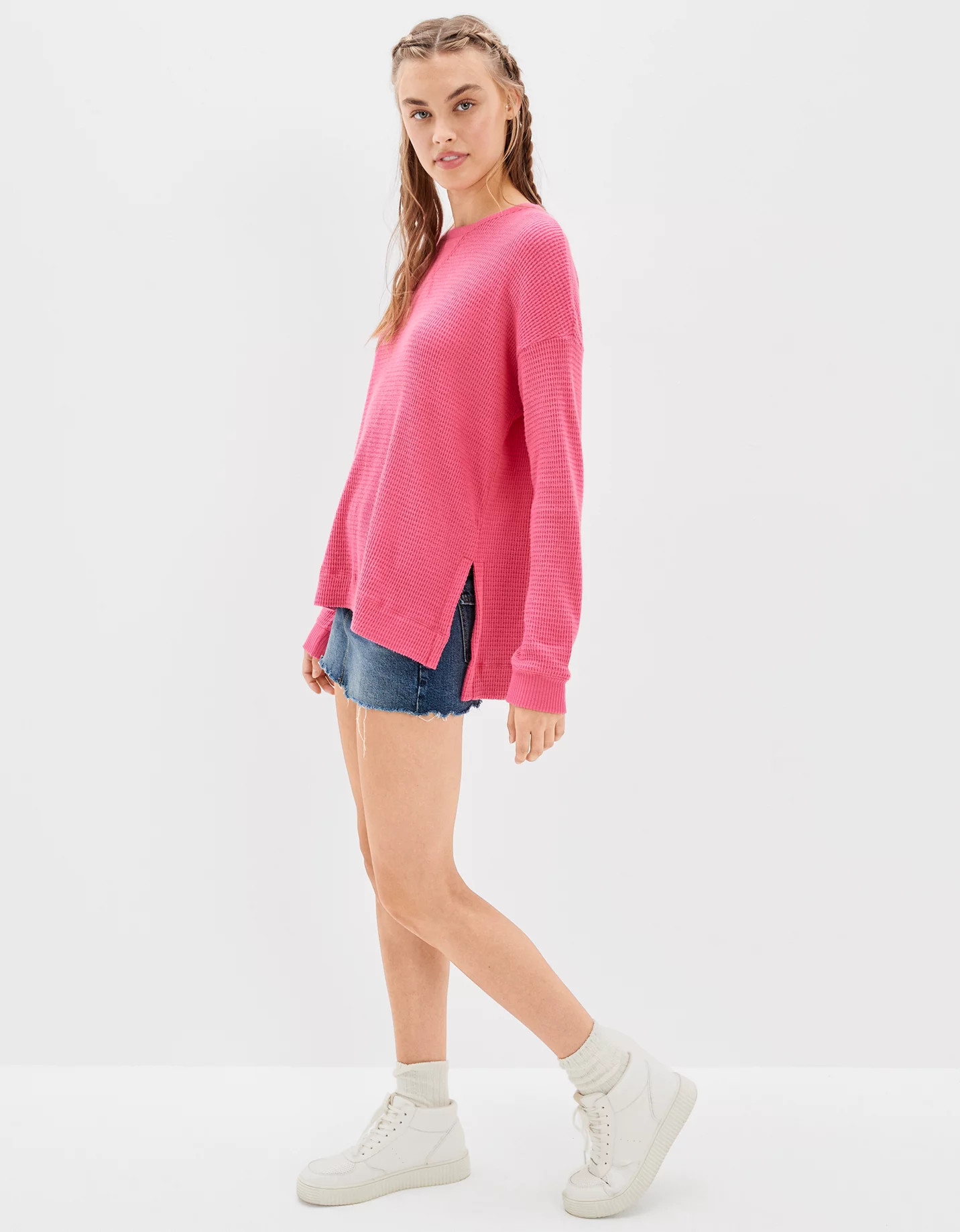 AE Oversized Long-Sleeve Plush T-Shirt | American Eagle Outfitters (US & CA)