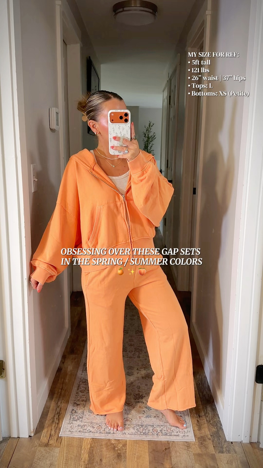 @gapstyle colorful sweatsets for spring + summer 🍊 🍑 ✨ 
Top: L 
Bottoms: XS (Petite) 

#LTKPetite #LTKootd #LTKSeasonal